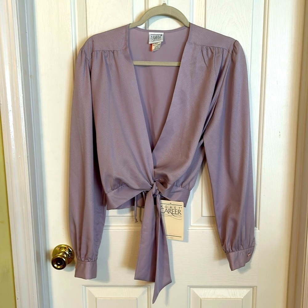Koret Career vintage wrap top, size 12, lavender, long sleeves, polyester